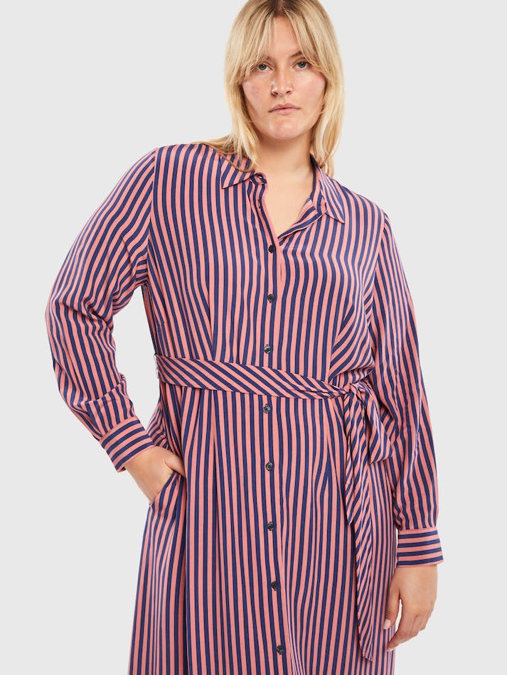 Tommy Hilfiger Curve Viscose Stripe Shirt Women's Dress Stripes / Pink / Blue | A1ziBDYALTS0