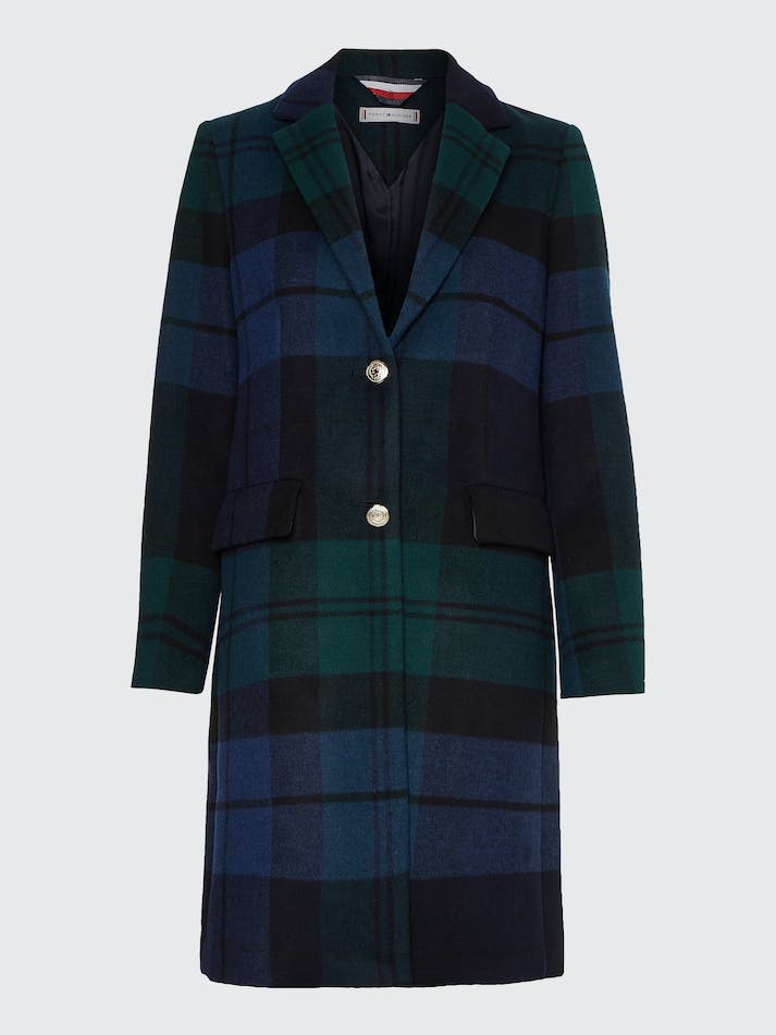 Tommy Hilfiger Curve Wool Blend Check Women's Coats Black | ZHq7uQd4fg1B