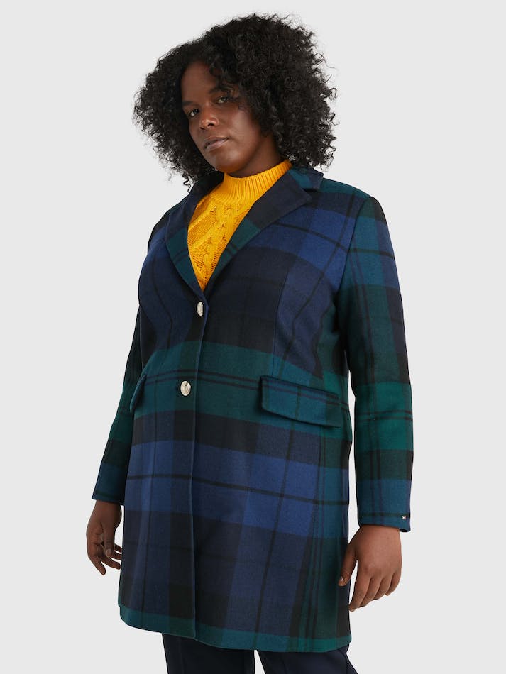 Tommy Hilfiger Curve Wool Blend Check Women's Coats Black | ZHq7uQd4fg1B