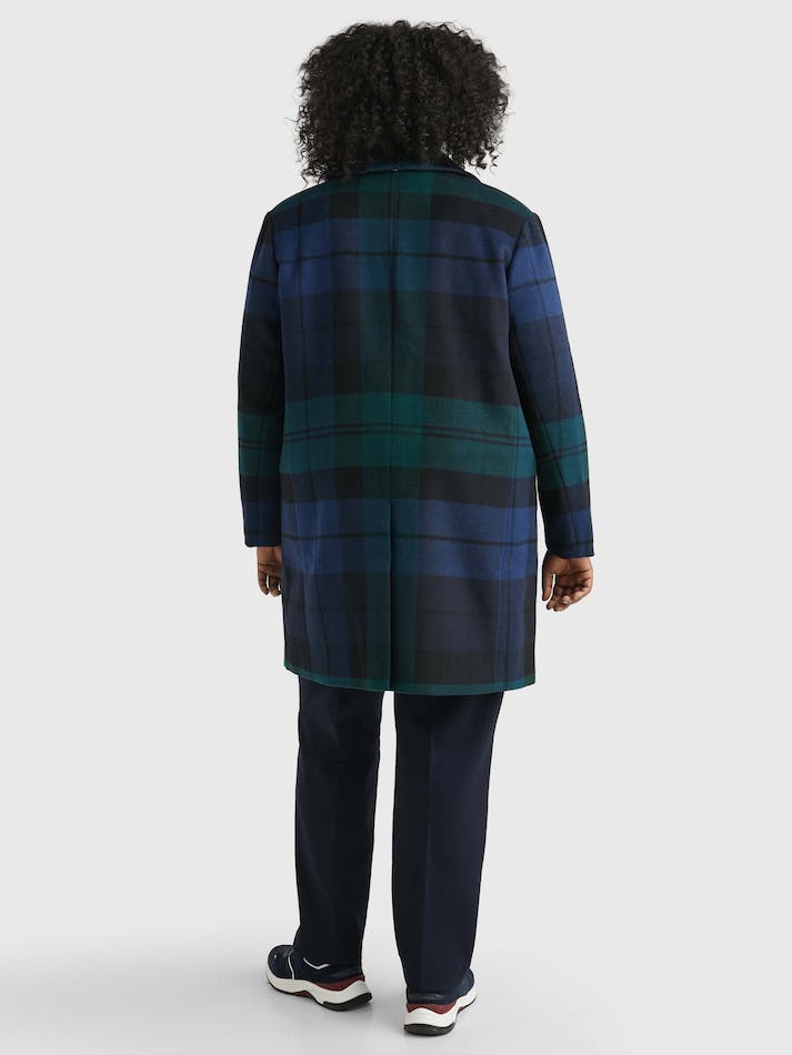 Tommy Hilfiger Curve Wool Blend Check Women's Coats Black | ZHq7uQd4fg1B