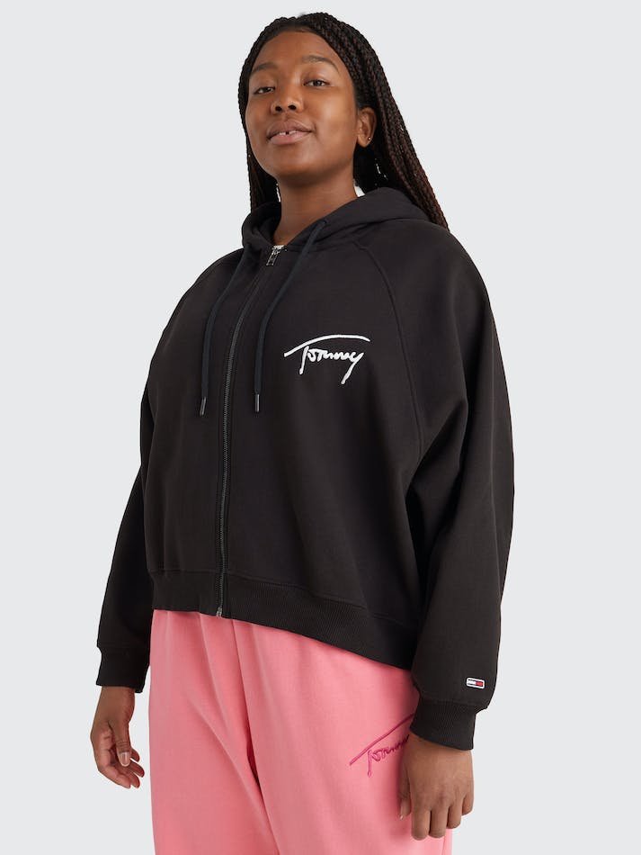 Tommy Hilfiger Curve Zip-Thru Women's Hoodie Black | xR8IUtAy6r3I