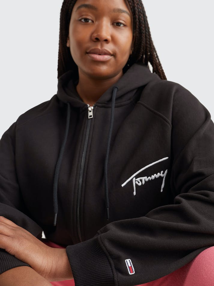 Tommy Hilfiger Curve Zip-Thru Women's Hoodie Black | xR8IUtAy6r3I