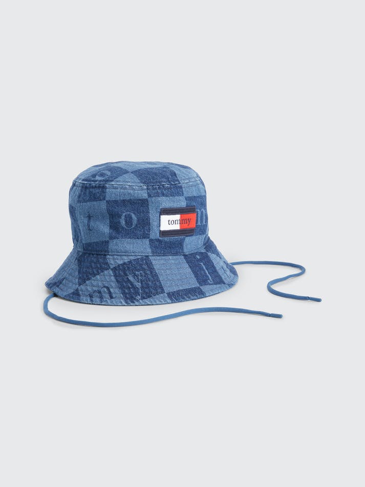 Tommy Hilfiger Denim Checkerboard Bucket Unisex Hats Blue | zexuFththZ4I