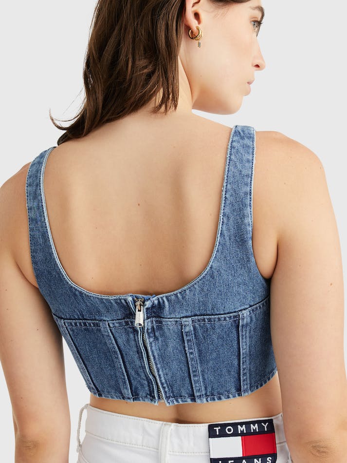 Tommy Jeans Denim Corset Women's Shirts Blue | xazXOSsCp9li