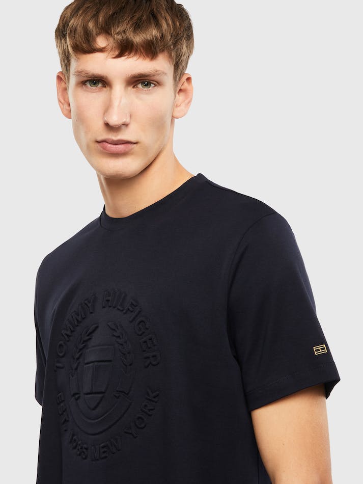 Tommy Hilfiger Diwali Embossed Men's T Shirts Blue | k9geYusuXQva