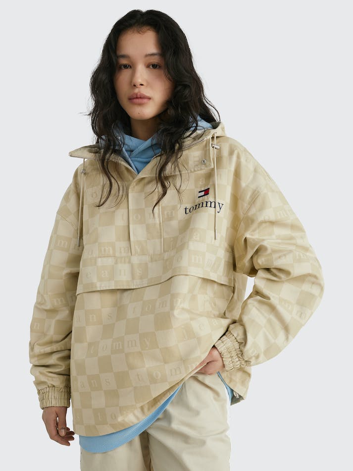 Tommy Jeans Dual Gender Checkerboard Chicago Unisex Windbreaker Beige | C9hCxdhVQKCP