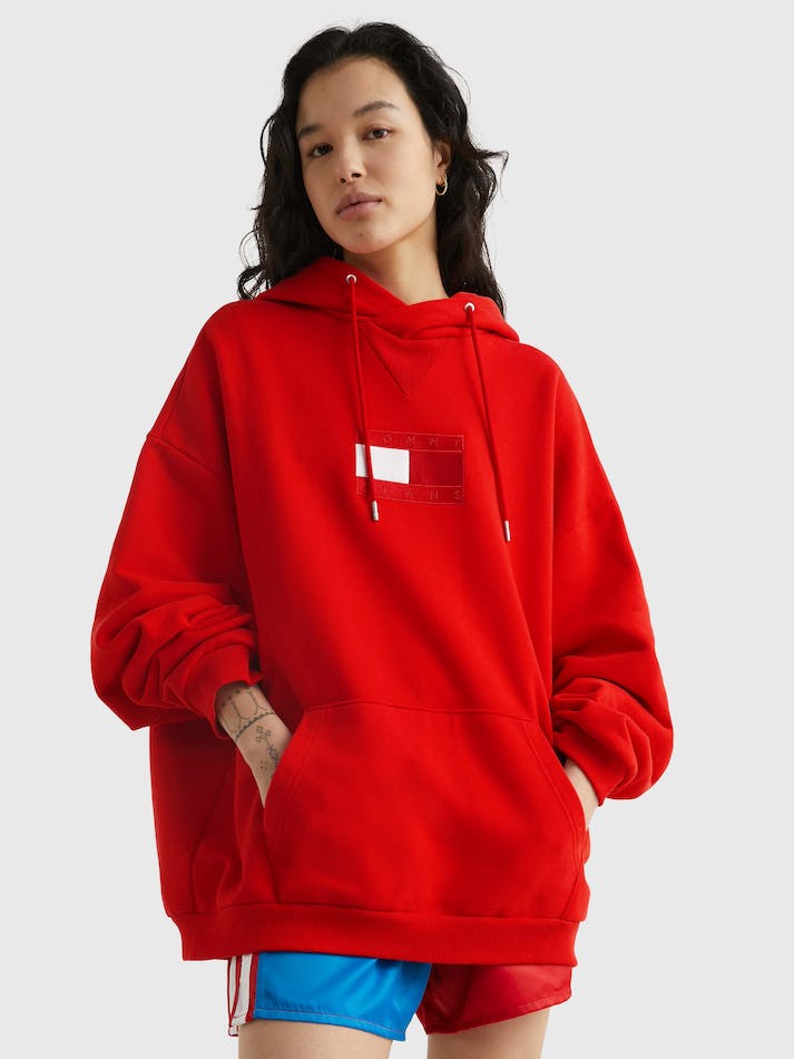 Tommy Jeans Dual Gender Flag Unisex Hoodie Deep Red | cMcqfmJ8KlsZ