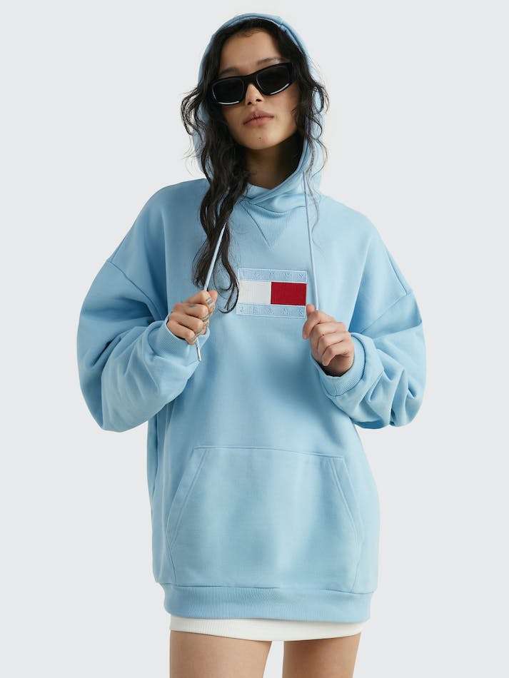 Tommy Jeans Dual Gender Flag Unisex Hoodie Calm Water | ozIZ0ErQT2LR