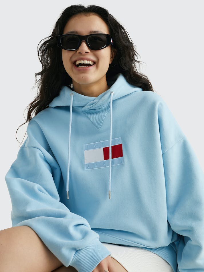 Tommy Jeans Dual Gender Flag Unisex Hoodie Calm Water | ozIZ0ErQT2LR