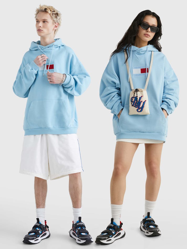 Tommy Jeans Dual Gender Flag Unisex Hoodie Calm Water | ozIZ0ErQT2LR