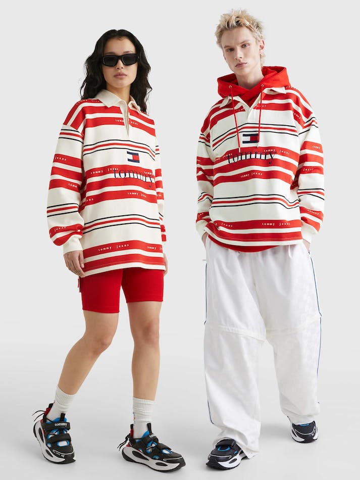 Tommy Jeans Dual Gender Long Sleeve Rugby Unisex Polo Shirts Deep Red / Stripes | SDNQQ50gMJgf