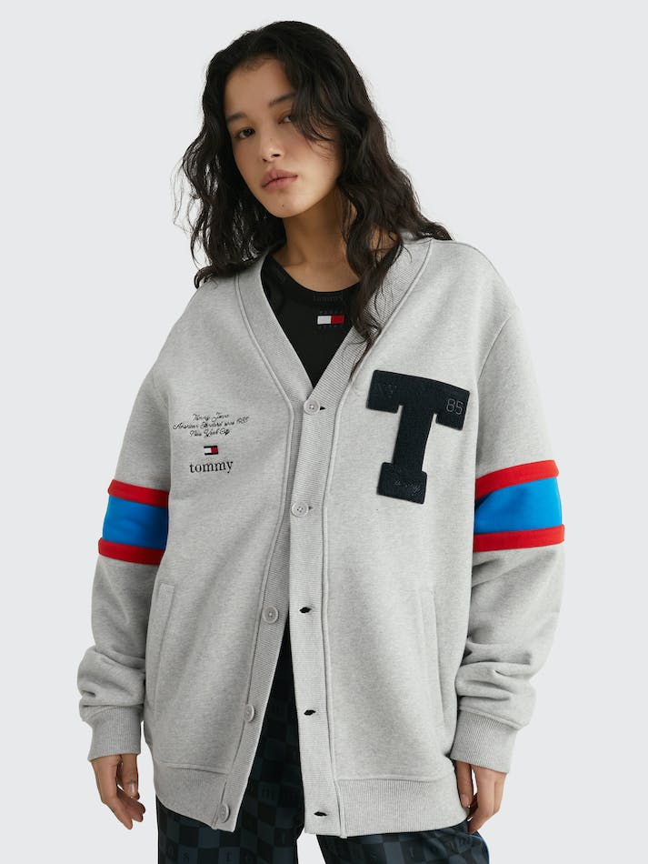 Tommy Jeans Dual Gender Varsity Letter Unisex Cardigan Light Grey | r8SbiiNJ2gCn