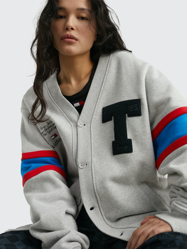 Tommy Jeans Dual Gender Varsity Letter Unisex Cardigan Light Grey | r8SbiiNJ2gCn