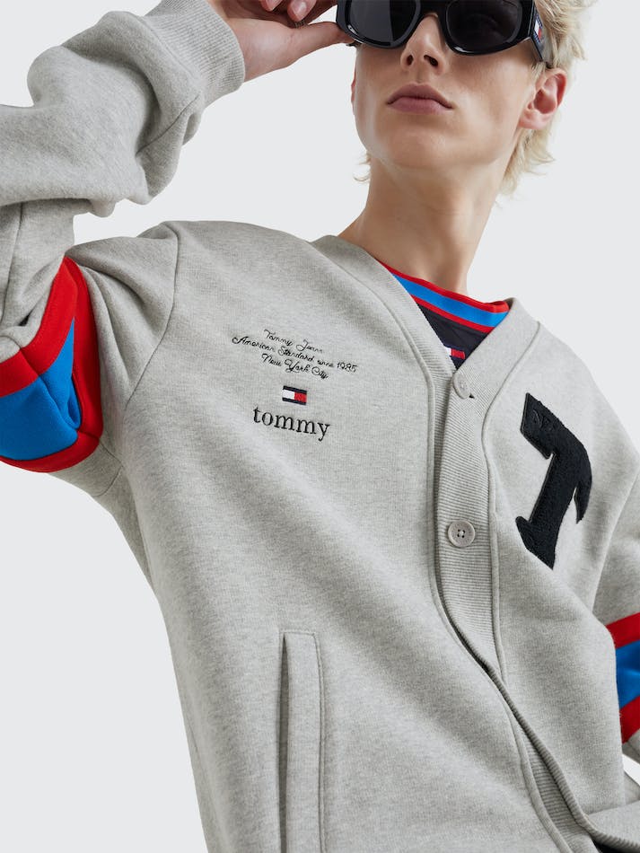 Tommy Jeans Dual Gender Varsity Letter Unisex Cardigan Light Grey | r8SbiiNJ2gCn