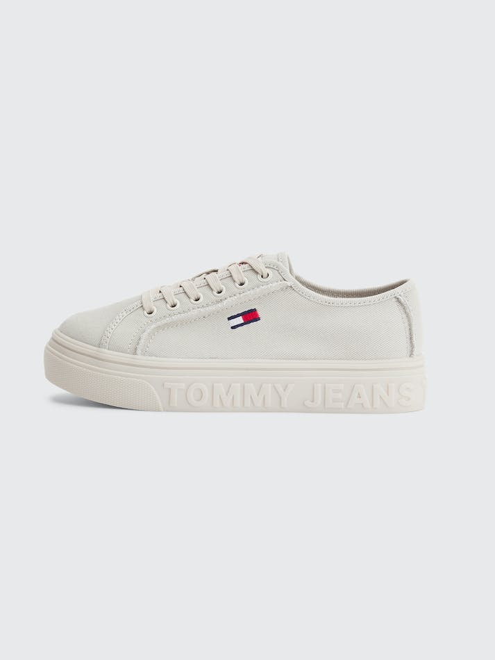 Tommy Hilfiger Embossed Logo Flatform Women's Sneakers Beige | sbLLzkV3uqKP