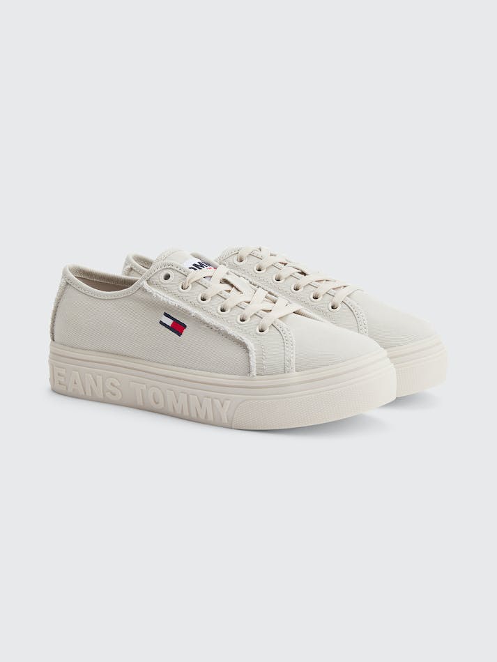 Tommy Hilfiger Embossed Logo Flatform Women\'s Sneakers Beige | sbLLzkV3uqKP