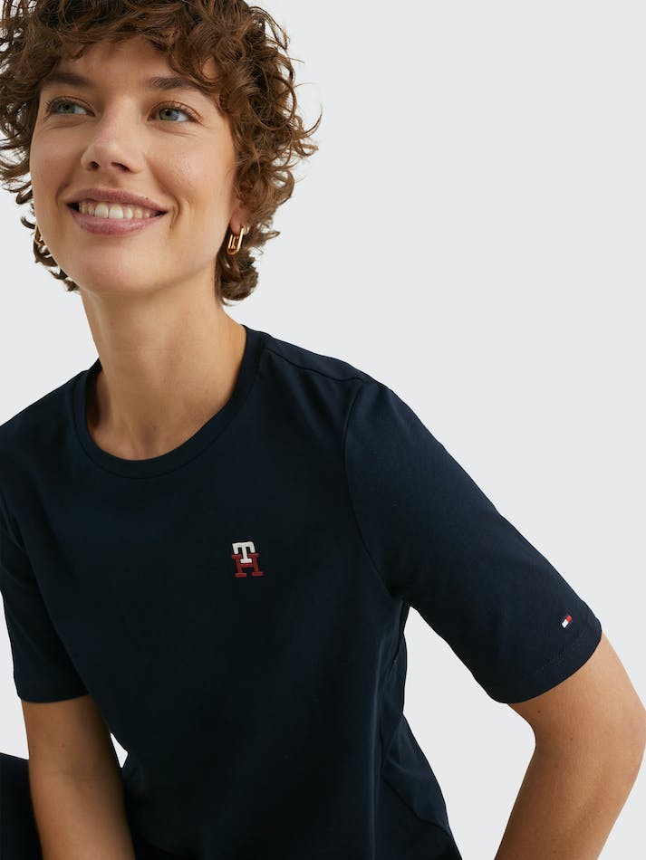 Tommy Hilfiger Embroidered Monogram Women's T Shirts Blue | 4o65RqPdxHVU