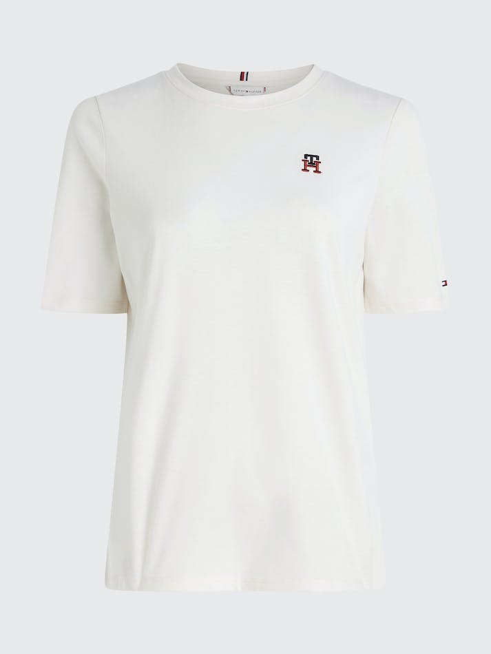 Tommy Hilfiger Embroidered Monogram Women's T Shirts White | ouROQNATiO4Y