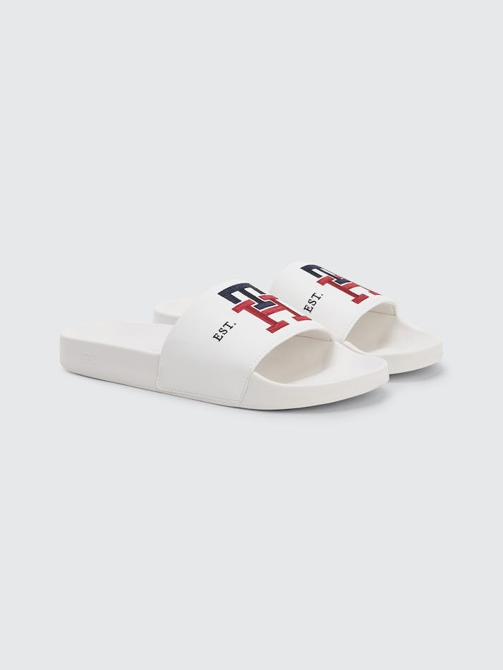 Tommy Hilfiger Embroidery Pool Men\'s Slides White | 4OMcGG8a79Jf