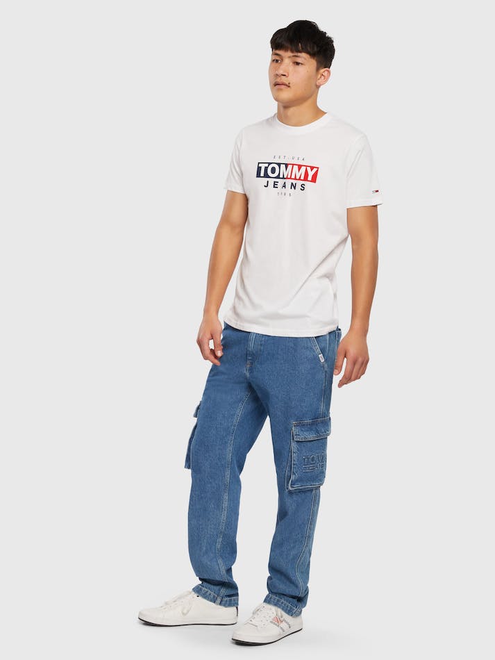 Tommy Jeans Entry Flag Men's T Shirts White | S945pv0LemFw