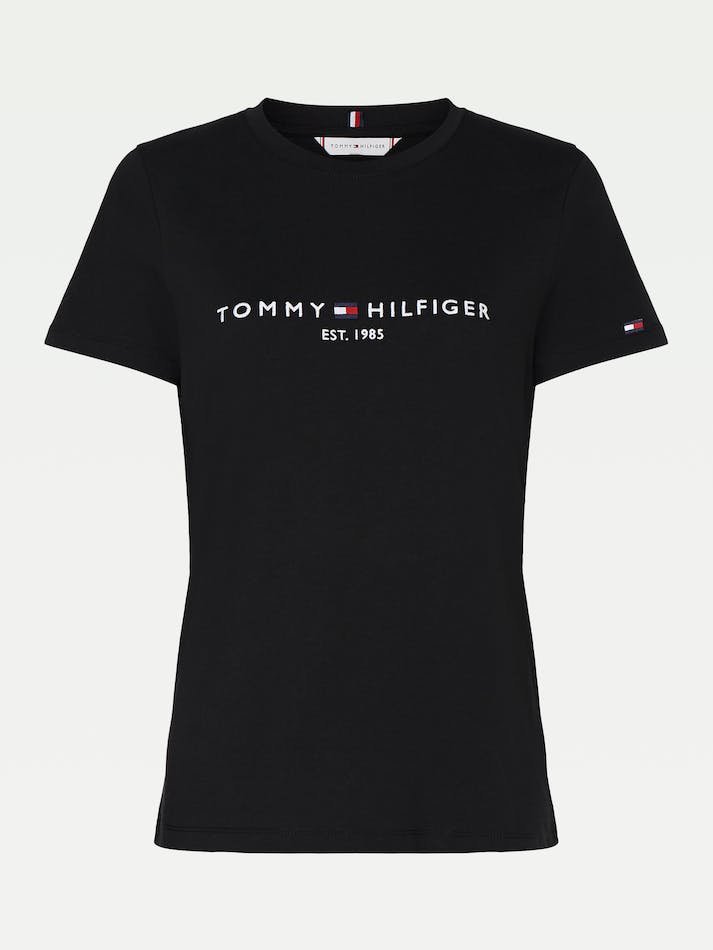 Tommy Hilfiger Essential Crew Neck Logo Women's T Shirts Black | QPloZIqSl6kp