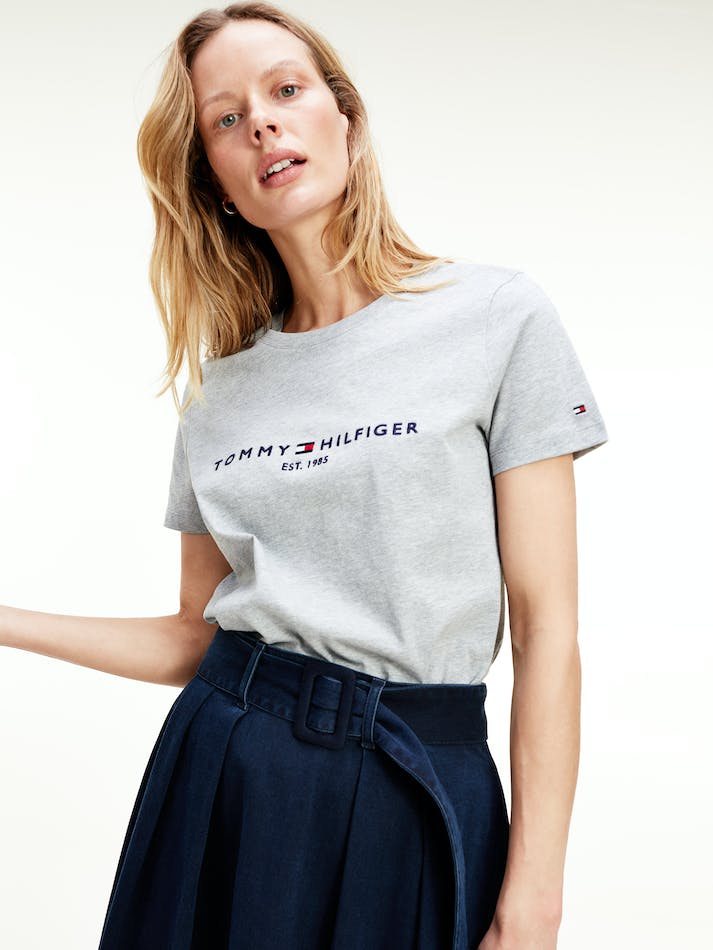 Tommy Hilfiger Essential Crew Neck Logo Women\'s T Shirts Light Grey | sPmFRpYHTfuV