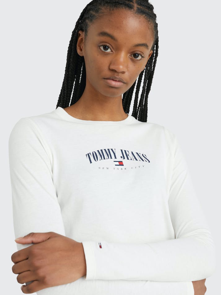 Tommy Jeans Essential Cropped Long Sleeve Women's T Shirts White | Rd159uGYnZs4