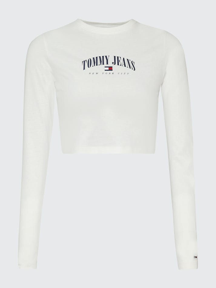 Tommy Jeans Essential Cropped Long Sleeve Women's T Shirts White | Rd159uGYnZs4