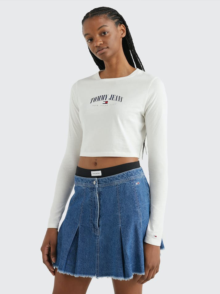 Tommy Jeans Essential Cropped Long Sleeve Women\'s T Shirts White | Rd159uGYnZs4