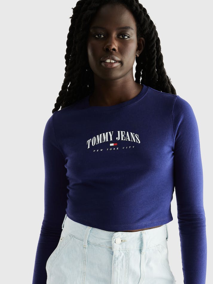 Tommy Jeans Essential Cropped Long Sleeve Women's T Shirts Blue | bmO3qkEqHOAi