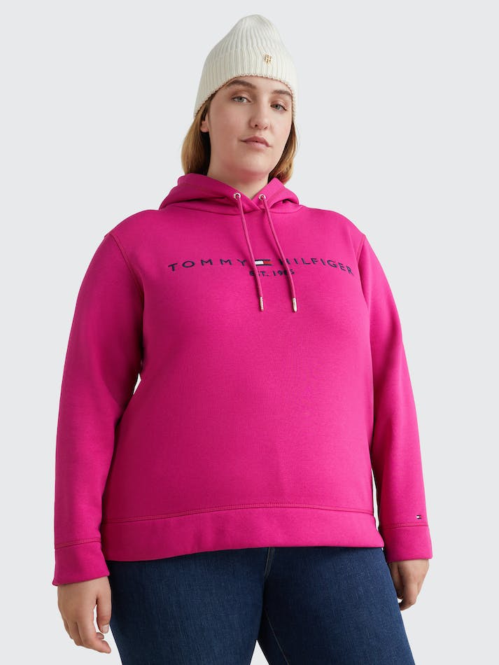 Tommy Hilfiger Essential Curve Logo Women's Hoodie Pink | AXJoFjVa7P9u