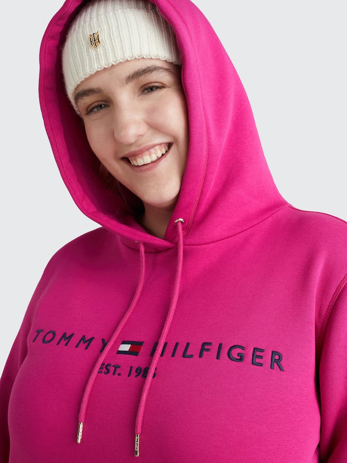 Tommy Hilfiger Essential Curve Logo Women's Hoodie Pink | AXJoFjVa7P9u