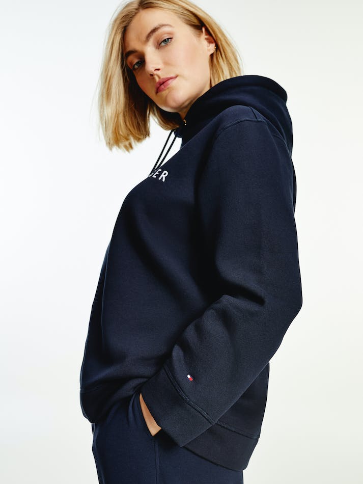 Tommy Hilfiger Essential Curve Logo Women's Hoodie Blue | Rc3HjxLQowAd