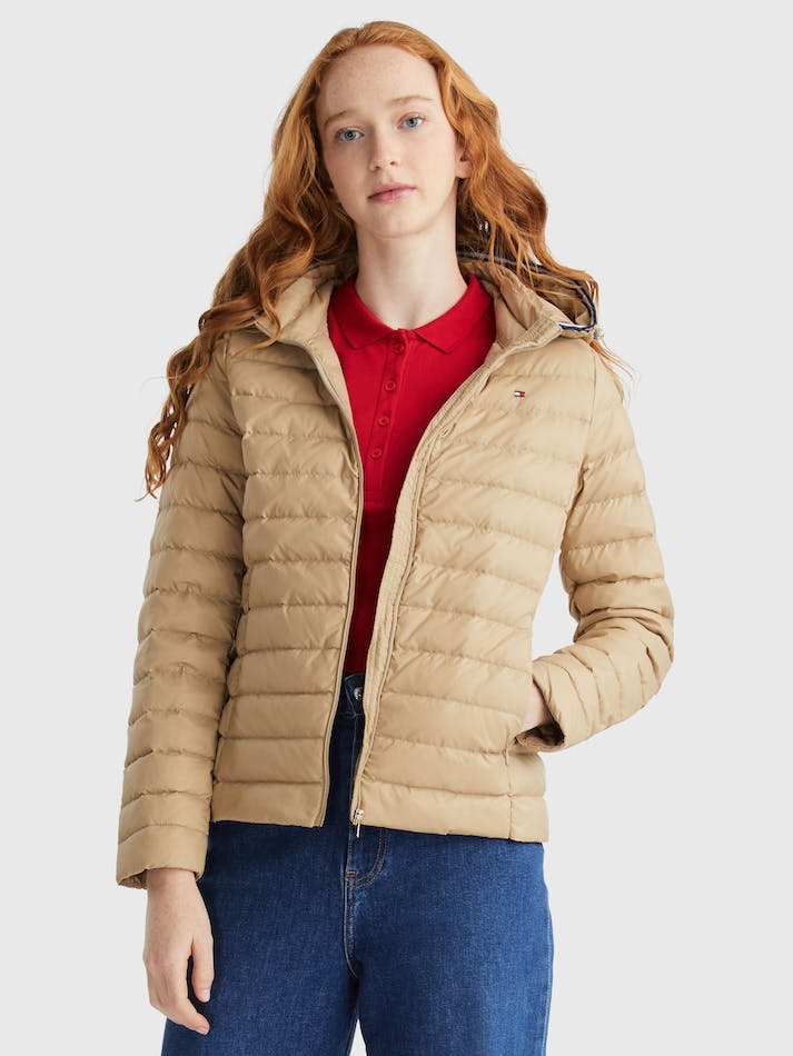 Tommy Hilfiger Essential Down-Filled Quilted Hooded Women's Jackets Beige | EYxCMQcKNHMD