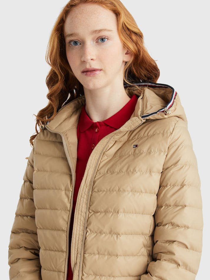 Tommy Hilfiger Essential Down-Filled Quilted Hooded Women's Jackets Beige | EYxCMQcKNHMD