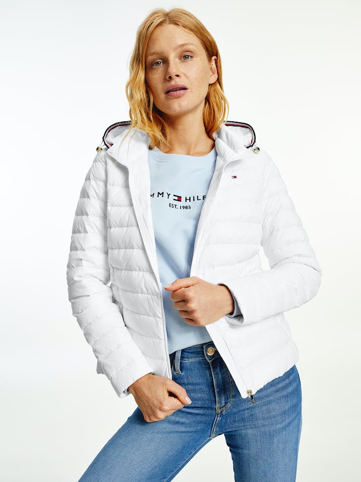 Tommy Hilfiger Essential Down-Filled Quilted Hooded Women's Jackets White | RtYESkrVgfQl