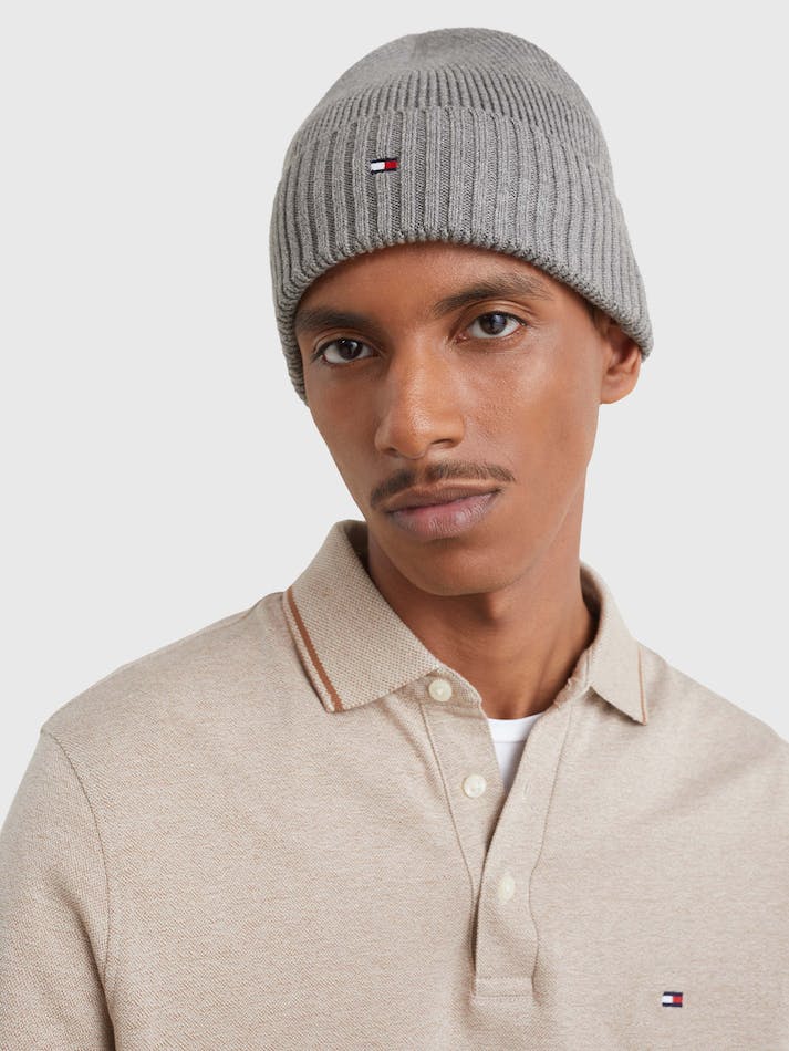 Tommy Hilfiger Essential Flag Rib-Knit Men\'s Beanie Grey | 4zF2IuYih7GA