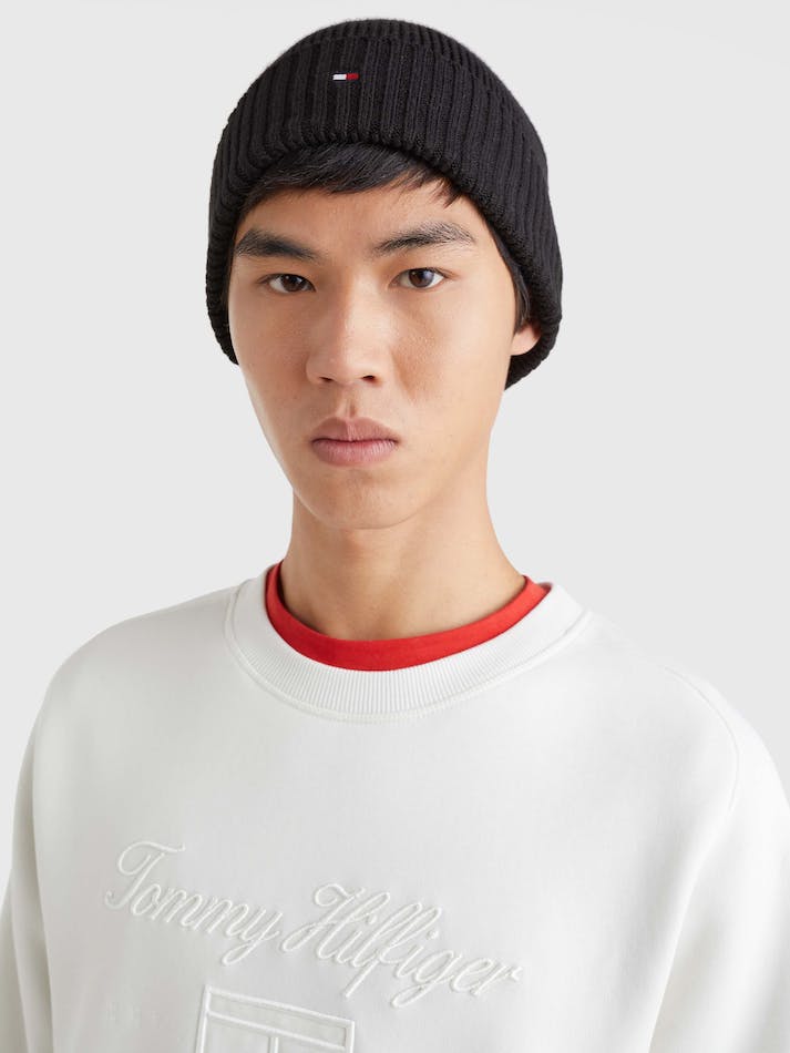 Tommy Hilfiger Essential Flag Rib-Knit Men's Beanie Black | 8TjeyLNOZZBa