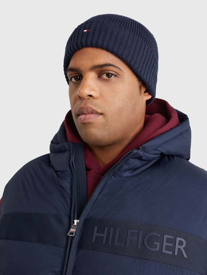 Tommy Hilfiger Essential Flag Rib-Knit Men's Beanie Blue | DEQTcTtBLK8q