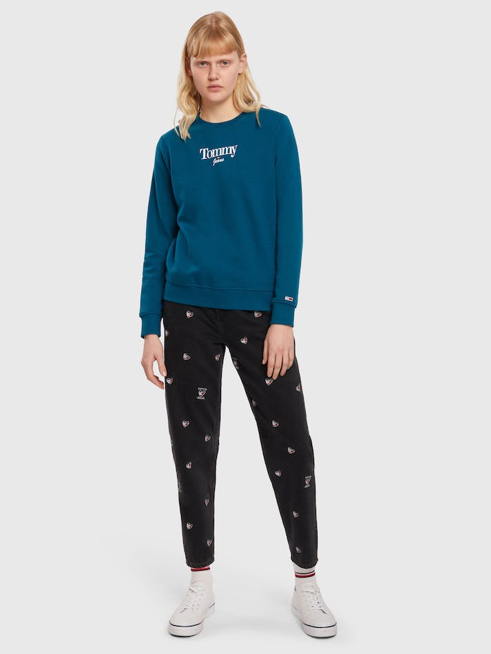 Tommy Jeans Essential Logo Crew Neck Women's Sweatshirt Petrol | 995n4GJxuGaU