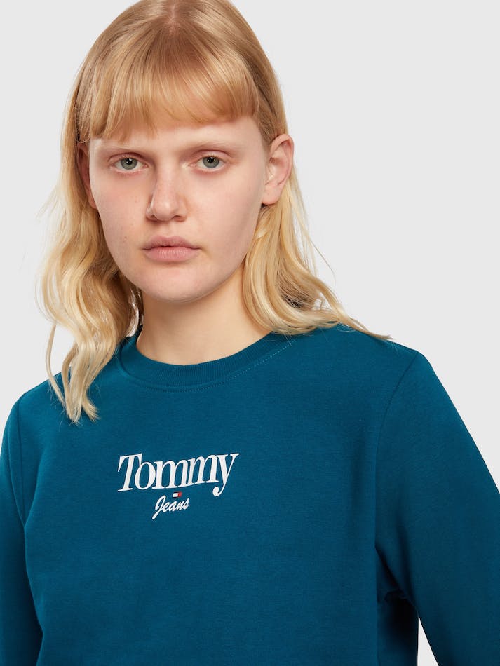 Tommy Jeans Essential Logo Crew Neck Women's Sweatshirt Petrol | 995n4GJxuGaU