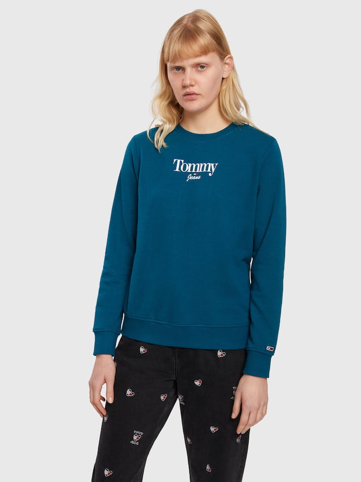 Tommy Jeans Essential Logo Crew Neck Women\'s Sweatshirt Petrol | 995n4GJxuGaU