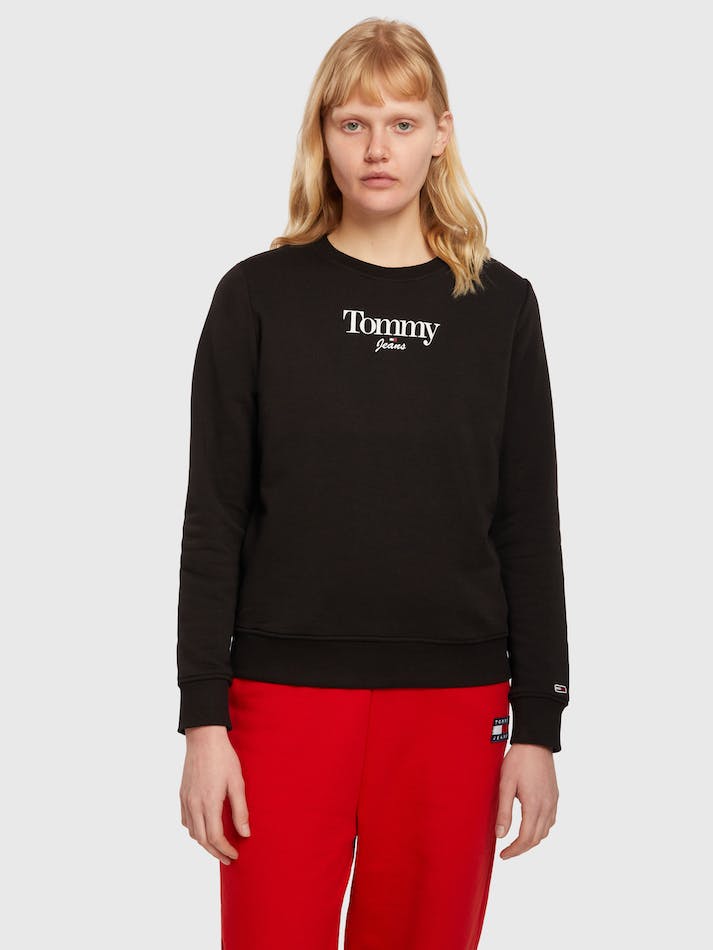 Tommy Jeans Essential Logo Crew Neck Women\'s Sweatshirt Black | kVv8Zavle6Sp