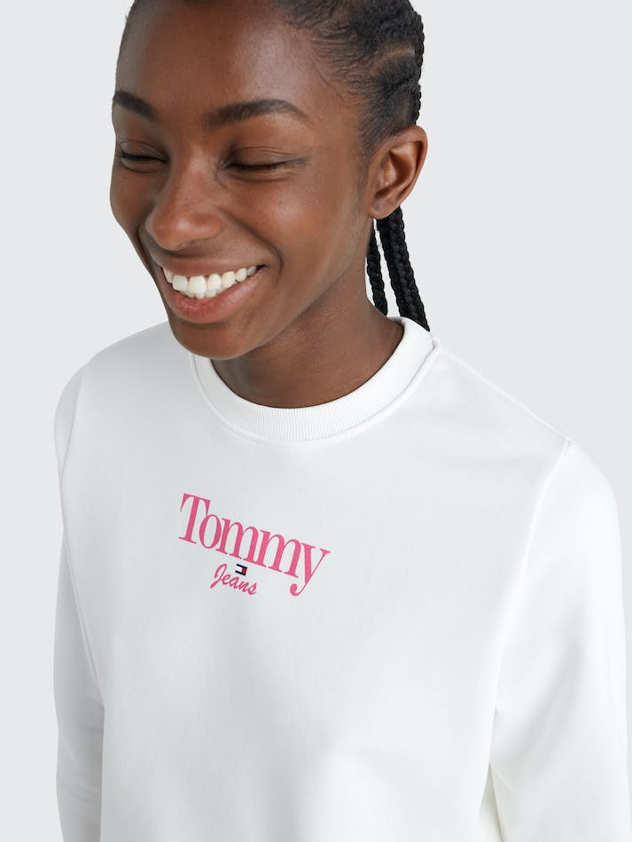 Tommy Jeans Essential Logo Crew Neck Women's Sweatshirt White | sL0RiWCJeTWc