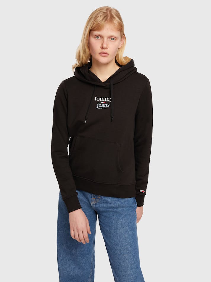 Tommy Jeans Essential Logo Women\'s Hoodie Black | RCMqh6zl8cV6