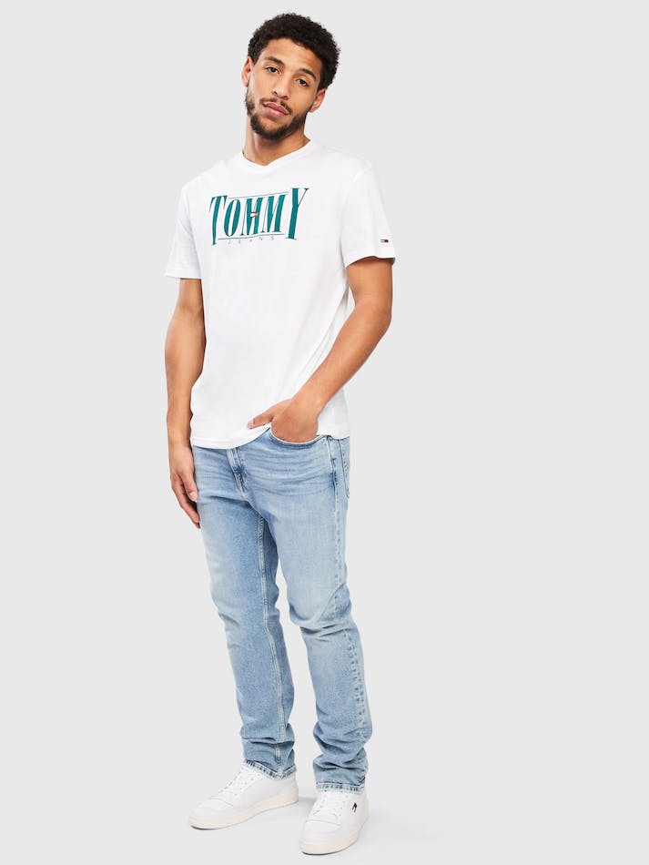 Tommy Jeans Essential Serif Men's T Shirts White | 6a9QjHguhQxj