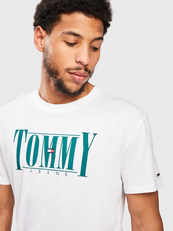 Tommy Jeans Essential Serif Men's T Shirts White | 6a9QjHguhQxj