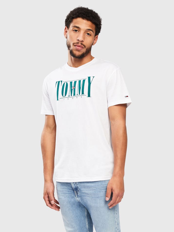 Tommy Jeans Essential Serif Men\'s T Shirts White | 6a9QjHguhQxj