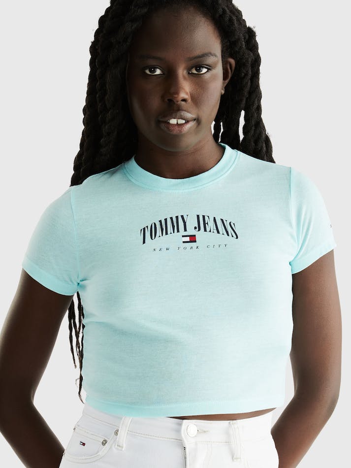 Tommy Jeans Essential Women's T Shirts Light Turquoise | ZMs4sU7EnbOG