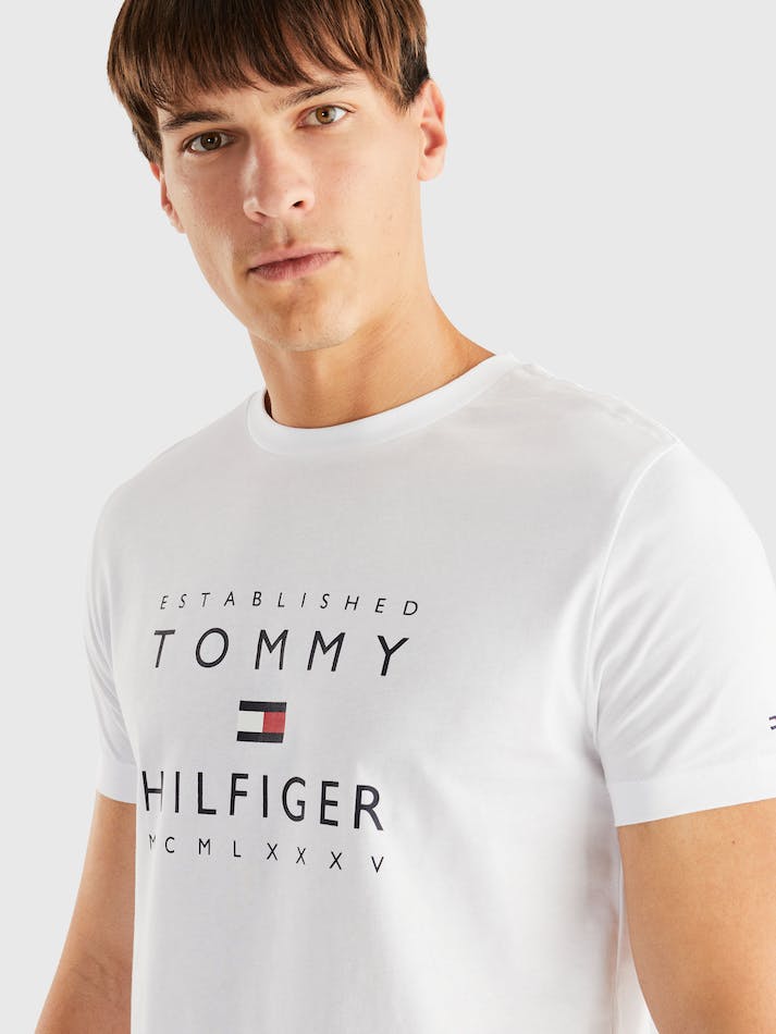 Tommy Hilfiger Established Stacked Men's T Shirts White | ffdbu3G8NrrT